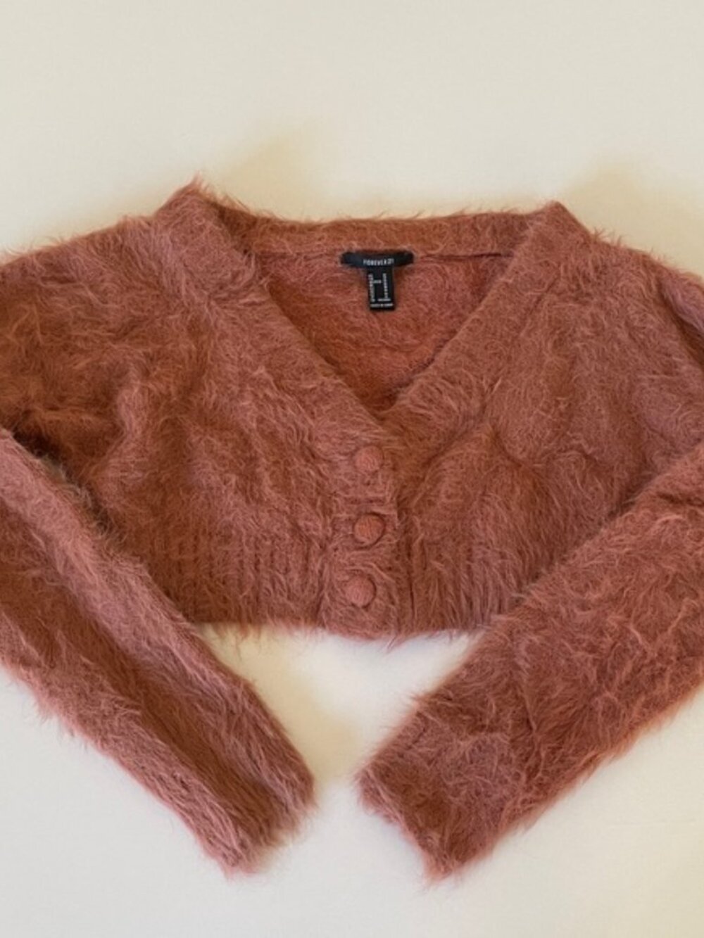 Furry Crop Cardigan Chunky Vneck Sweater